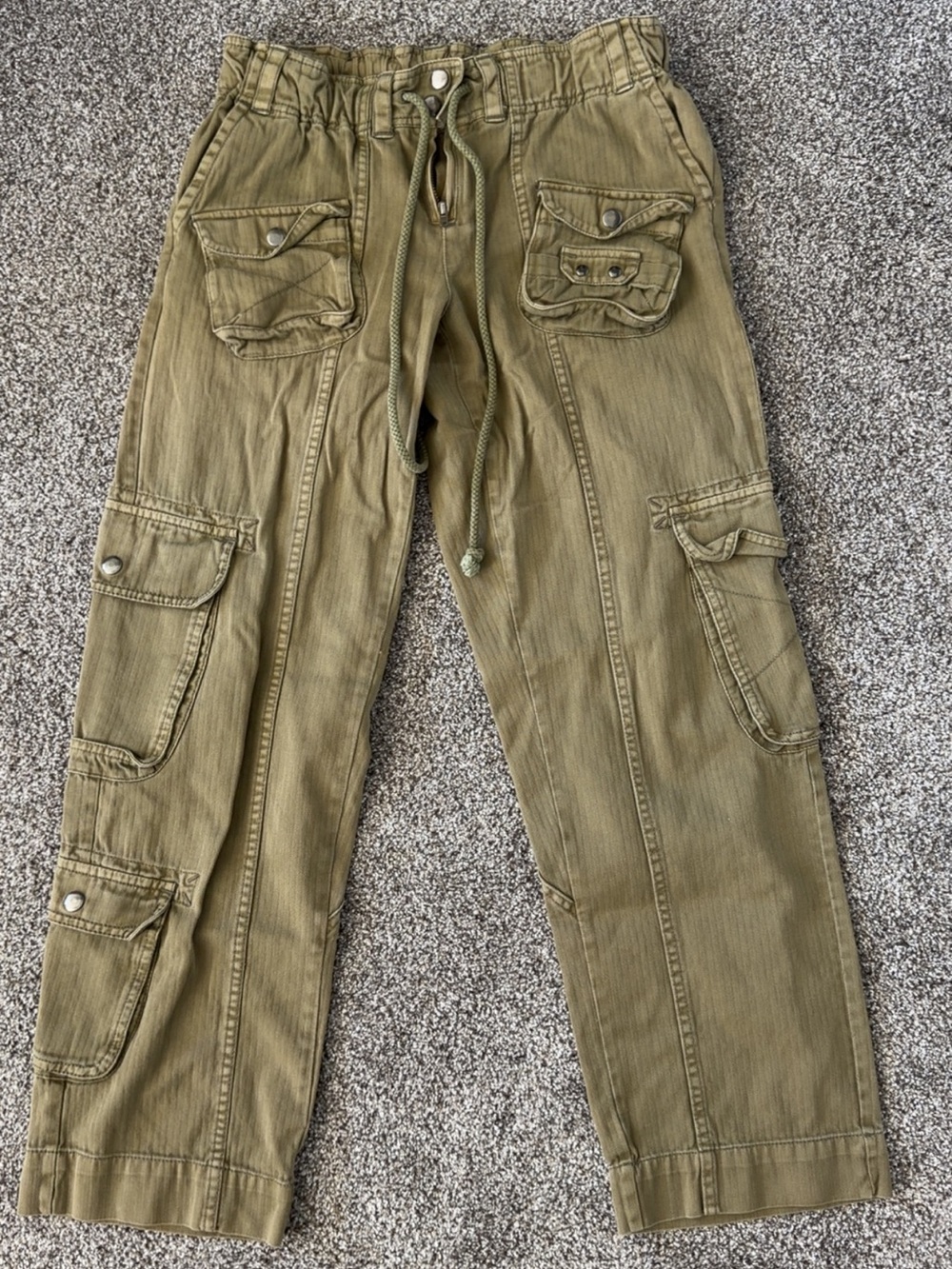 Free People Olive Green Cargo Pants with Drawstring Waist